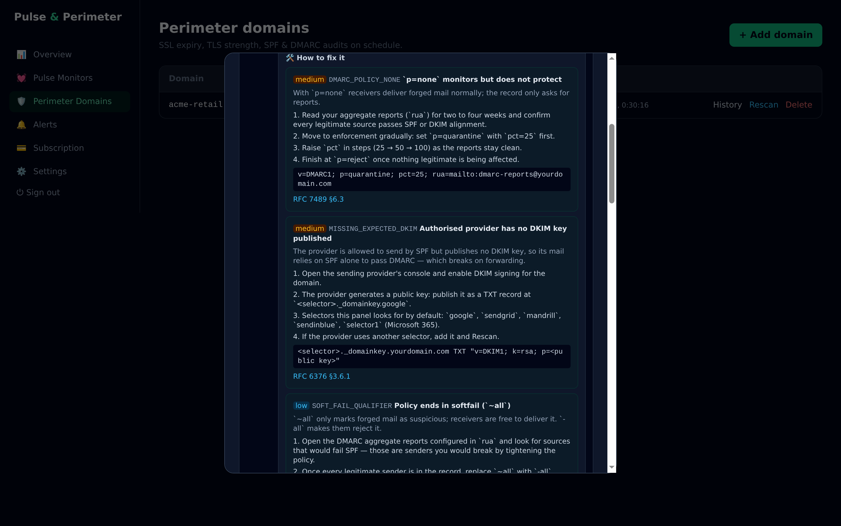 DMARC remediation steps in the product